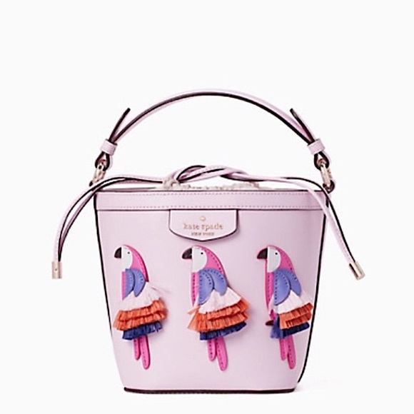 Kate Spade Pippa Flock Party Parrot Small Bucket Crossbody Bag Light Pink - Picture 2 of 5